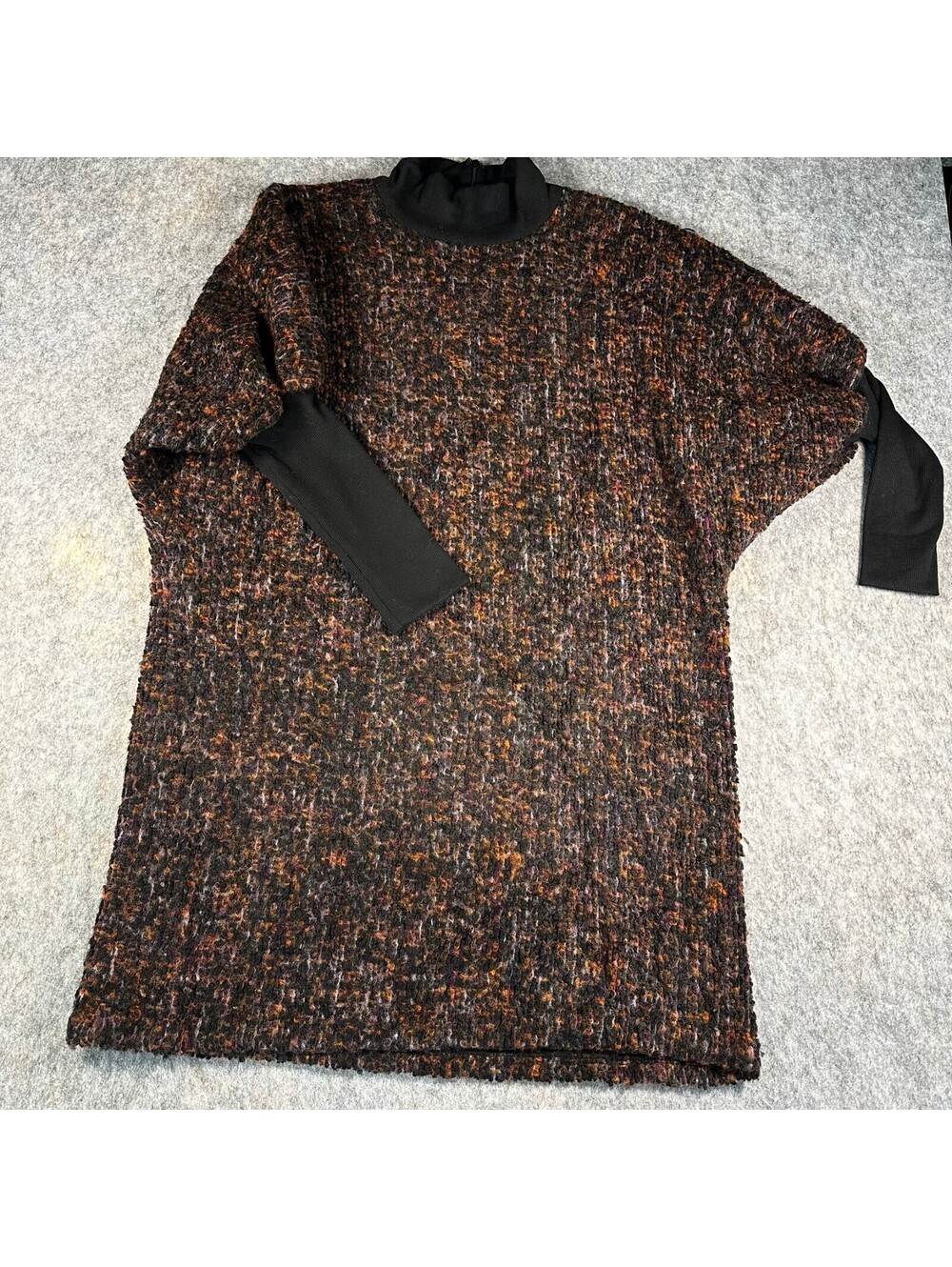 Anna Sui Archive Chunky Tweed Mock Neck Tunic Dress Mixed Media Wool Blend L/XL
